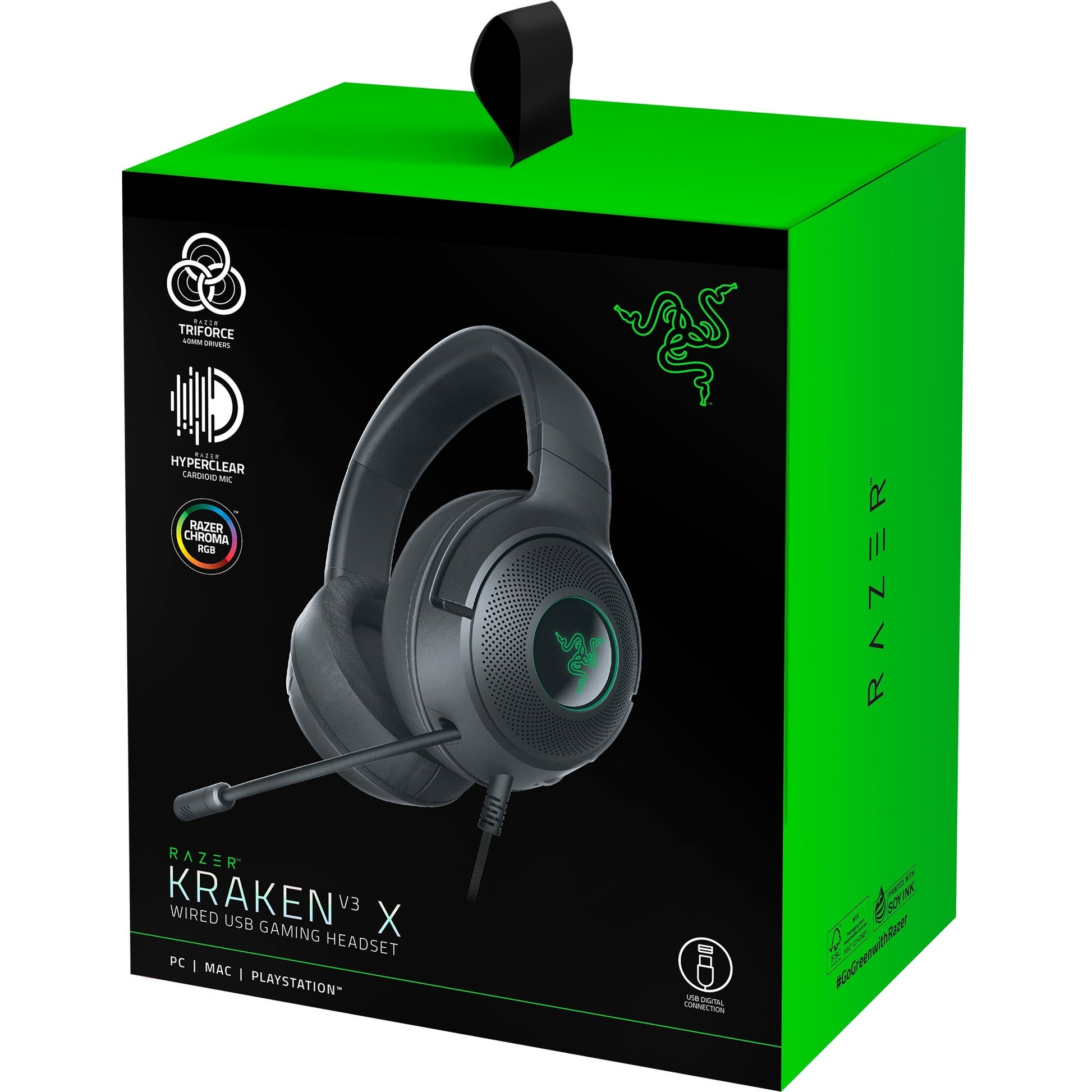 Cuffie da gioco over-ear Razer Kraken V3 x (Nero, RGB, PC, Playstation 4)
