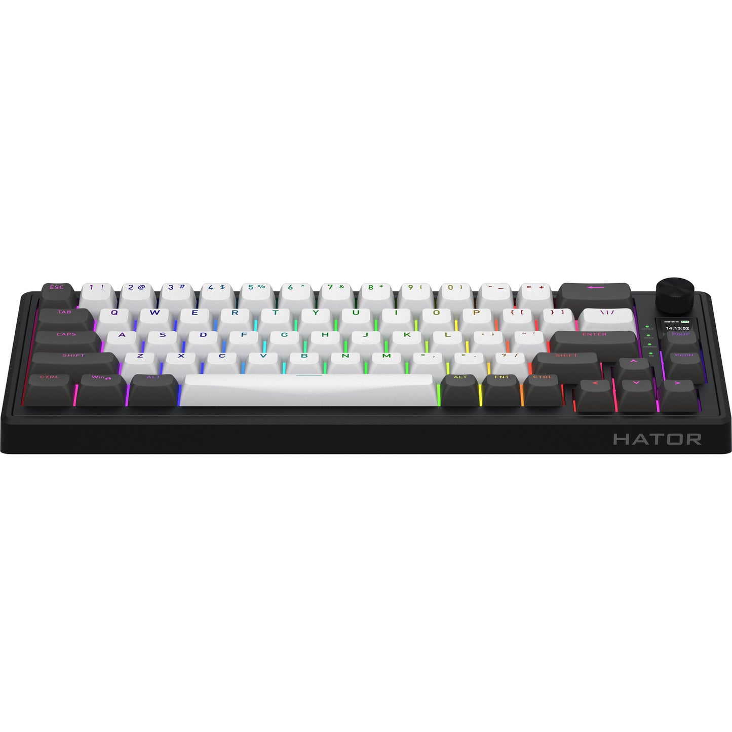 Hator skyfall pro wireless, tastiera da gioco (nera, layout americano, hator aurum vanilla silenzioso, 65%, rgb, double-shot pbt, hot-swap, bluetooth usb-c da 2,4 ghz)