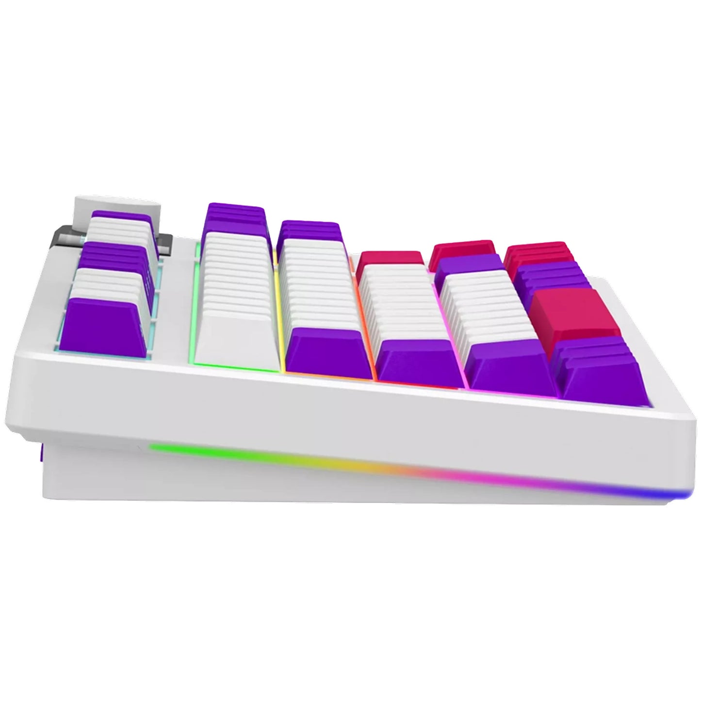 Lorgar kbp70tklw, teclado para juegos (blanco, diseño estadounidense, logar toxic purple, tkl, rgb, intercambiable en caliente, pbt double-shot, bluetooth 2.4ghz usb)
