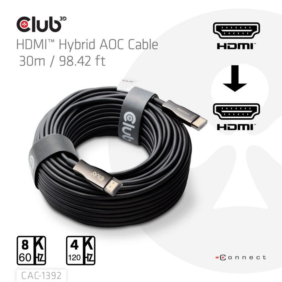 Cavo AOC ibrido HDMI Club 3D 8K60Hz 4K120Hz 30m (Nero)