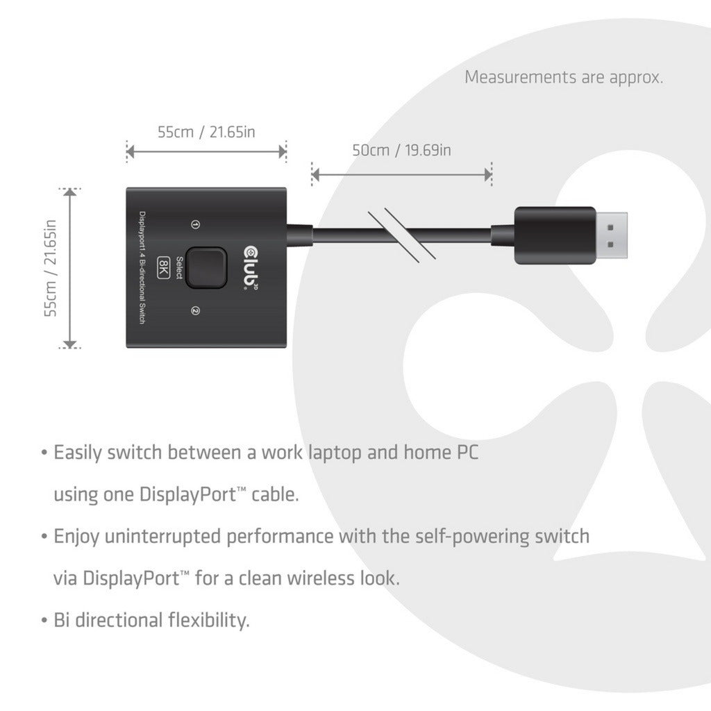 Switch DisplayPort Club 3D DisplayPort 2 in 1 bidirezionale 8K (nero)