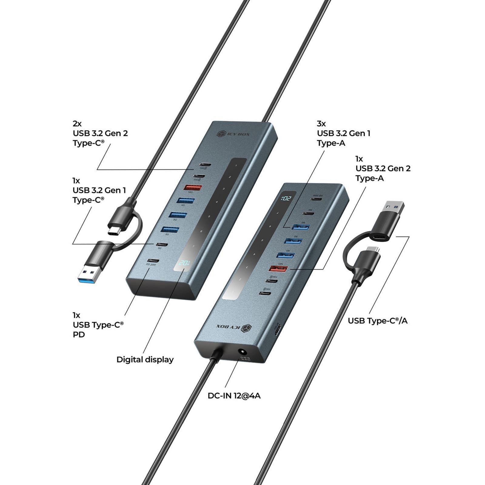 Icy box ib-hub1743-cpd Docking station hub 9 in 1 (blu)