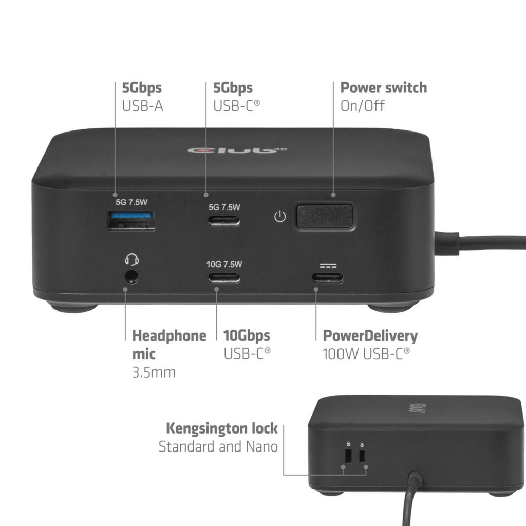 Estación de acoplamiento Club 3D 12-1 USB-C® Quad DisplayLink (negra)