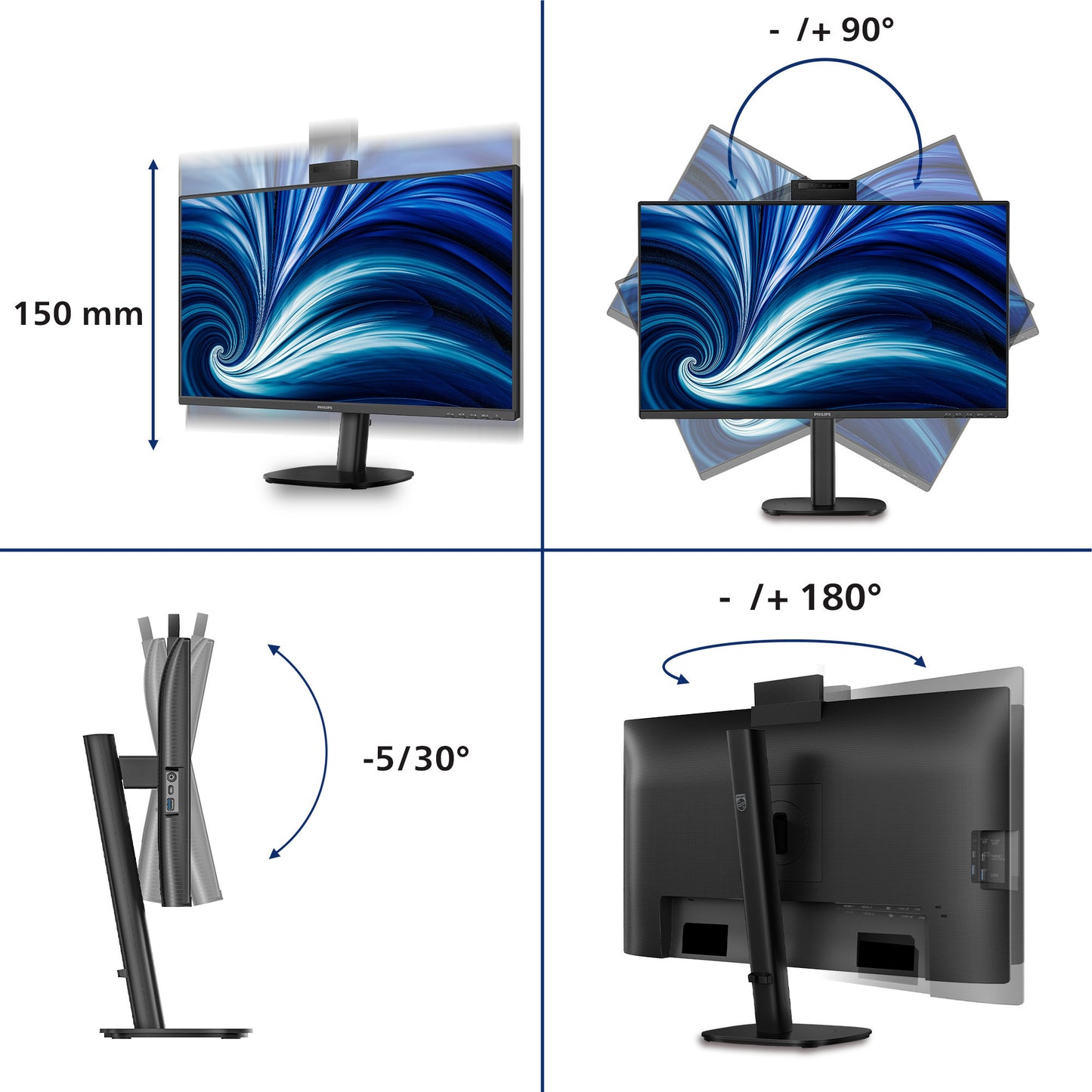 Monitor Philips 27b2n3500jh 00 27 (nero, HDMI, porta display, USB-C, webcam, 120 Hz)