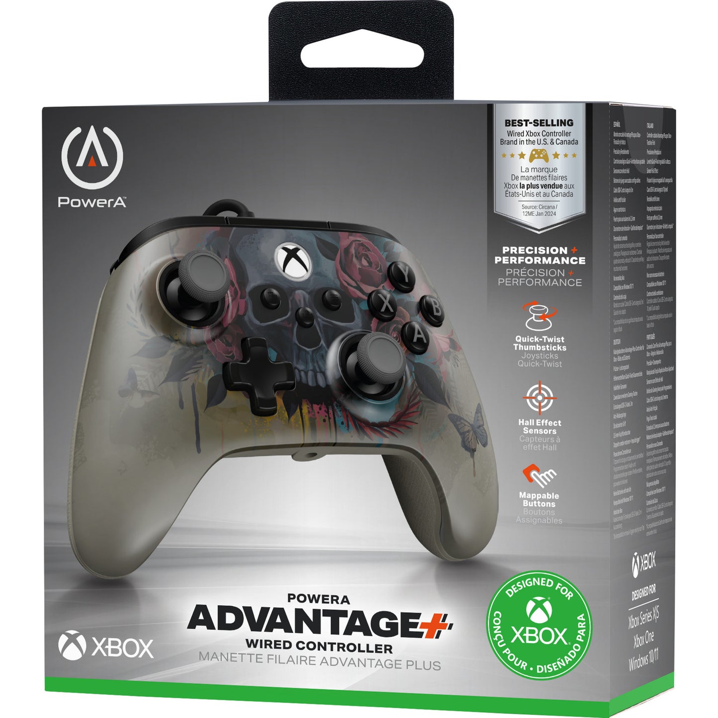 Controlador con cable powera Advantage plus para xbox series x|s - bloom gloom (silver, xbox series x|s, xbox one, PC)
