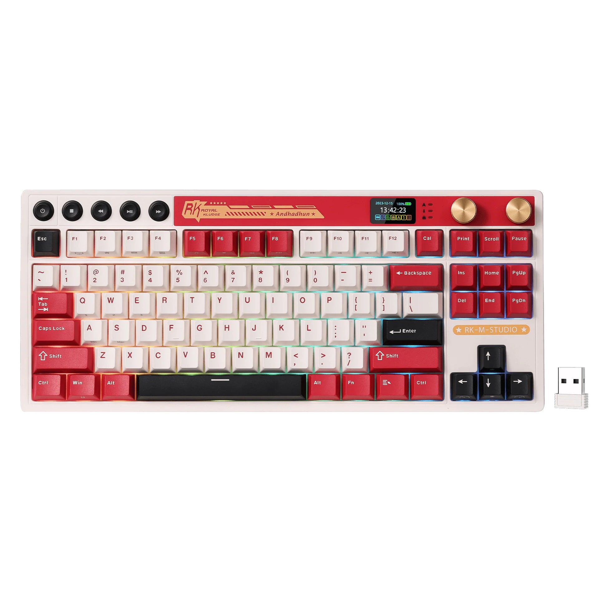 Royal kludge m87 tkl draadloos gaming toetsenbord (us lay-out (qwerty), 80% (tkl), famicom, cream switch, rgb, hot swap, 2.4 ghz | usb-c | bluetooth)