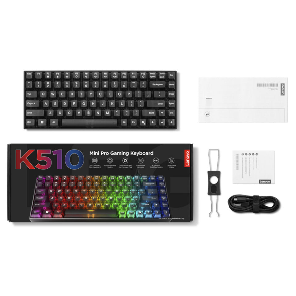 Tastiera da gioco meccanica Lenovo legion k510 mini pro rgb (nera, layout americano (qwerty), 75%, interruttore marrone, hot swap, USB)