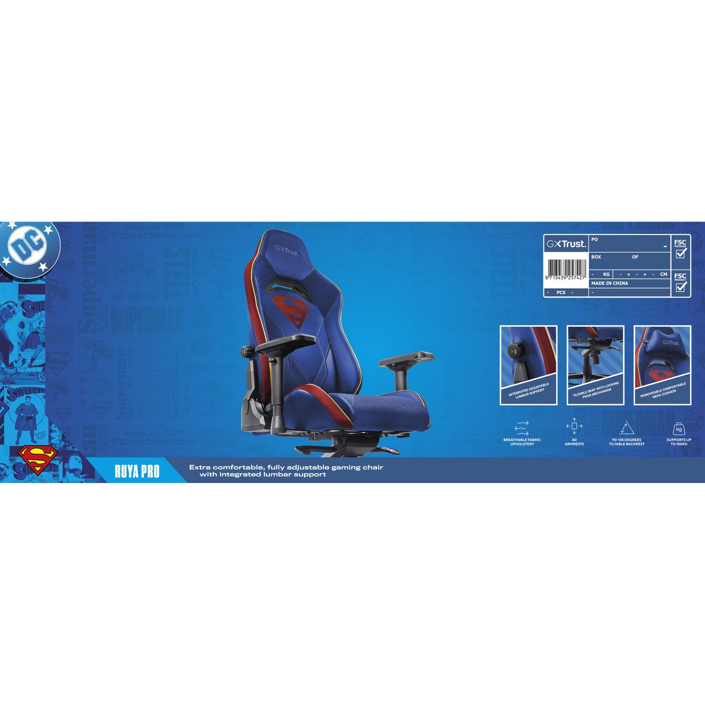 Trust GXT 721SM Ruya Pro Premium Comoda sedia da gaming (Blu Rosso)