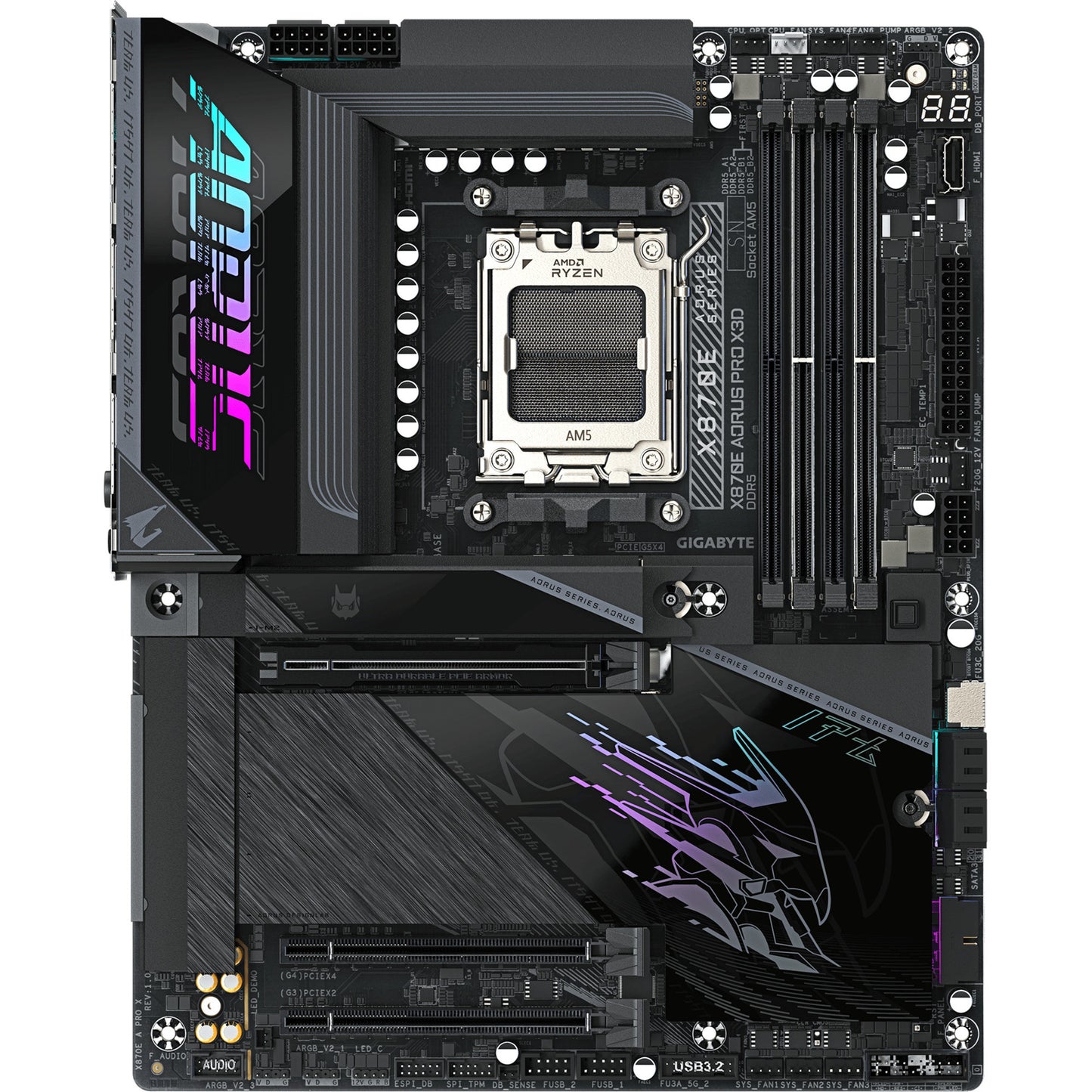 Scheda madre Gigabyte x870e aorus pro x3d socket am5 (nera, raid, 5GB-lan, wi-fi 7, BT, audio, atx)