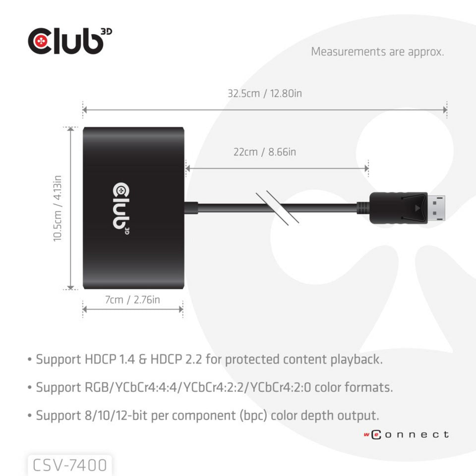 Club Hub 3D DisplayPort Quad Monitor MST 4x 4K30Hz DisplayPort Splitter (Nero)