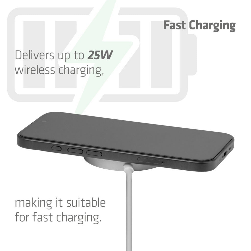 Caricabatterie wireless Club 3D CAC-3026 Qi2 25 W (bianco, certificato Qi, compatibile MagSafe, supporto magnetico)
