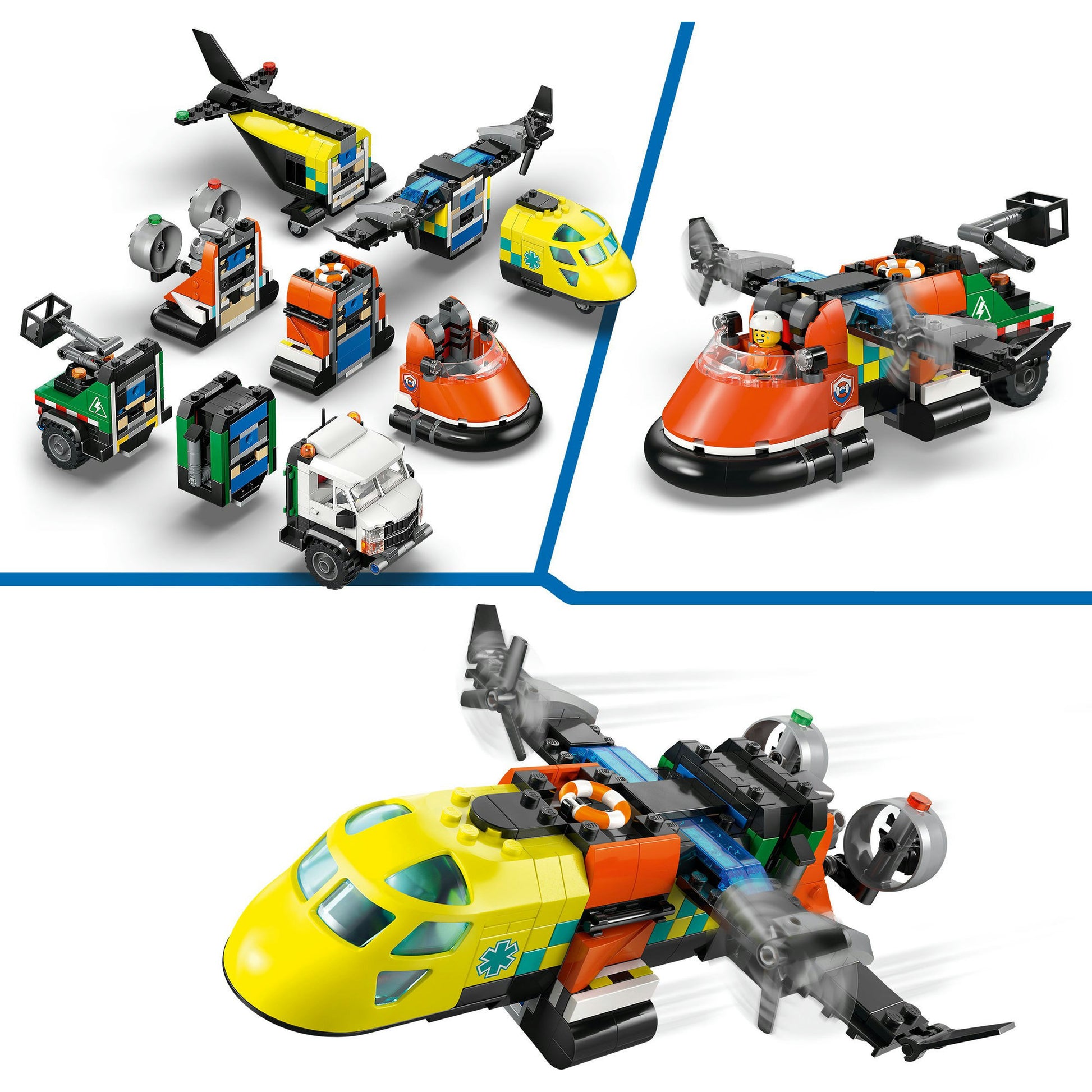 Remix di aereo, camion di servizio e hovercraft Lego City 60505