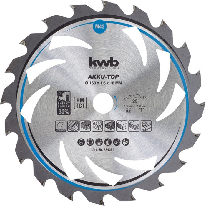 Cuchilla de sierra circular de savia delgada KWB, con metal duro amplificado
