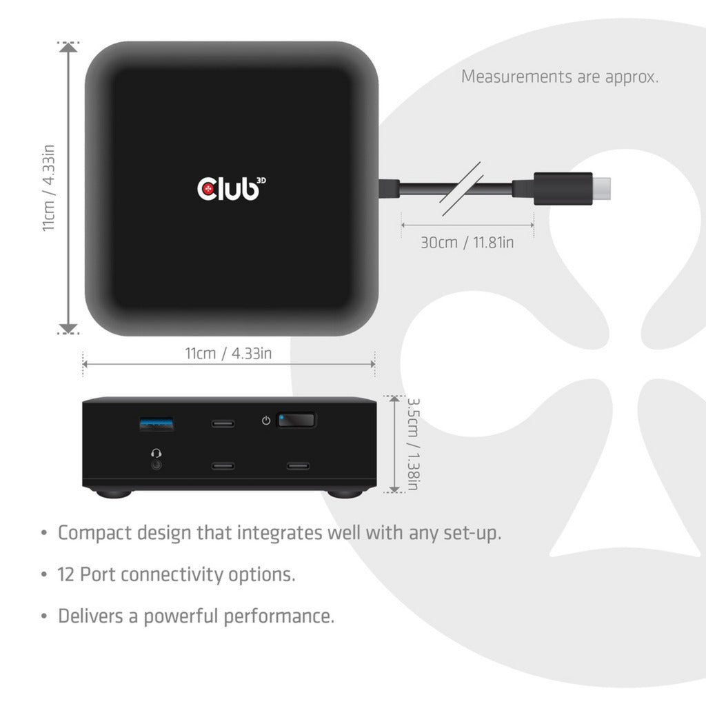 Estación de acoplamiento Club 3D 12-1 USB-C® Quad DisplayLink (negra)