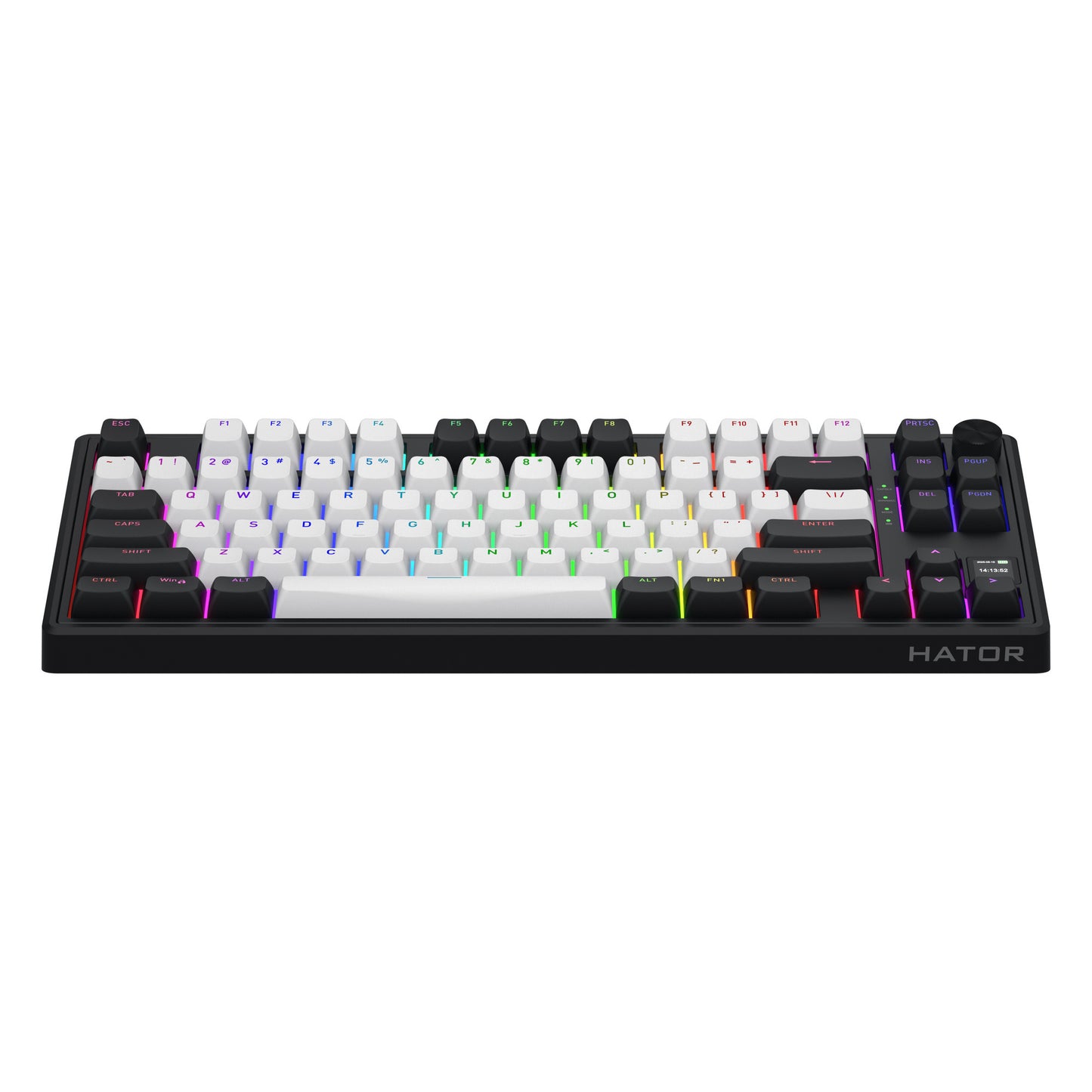 Hator skyfall mag ultima 8k wireless, tastiera da gioco (nera, layout americano, hator aurum ice, 80% (tkl), rgb, double-shot pbt, hot-swap, bluetooth usb-c da 2,4 ghz)