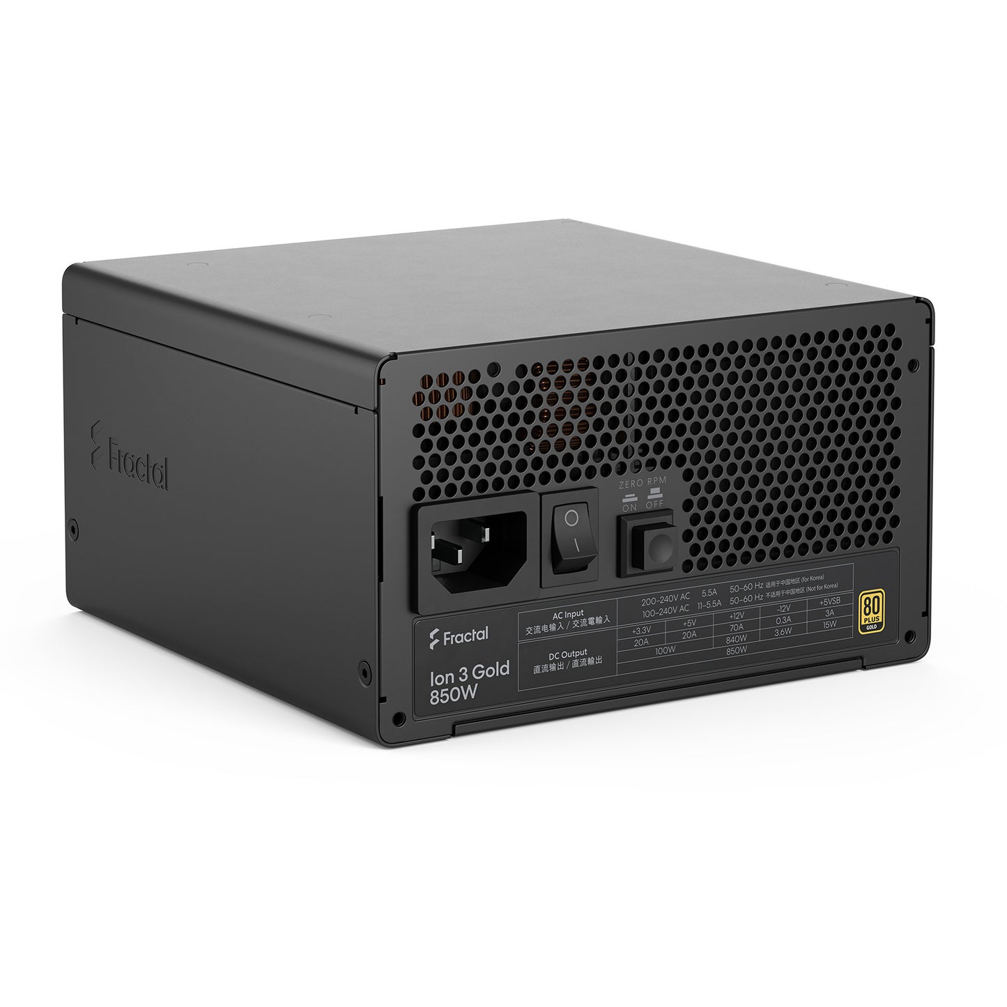Fractal design ion gold 3 modulaire 850 watt voeding (zwart, 1x 12v-2x6, 3x pcie)