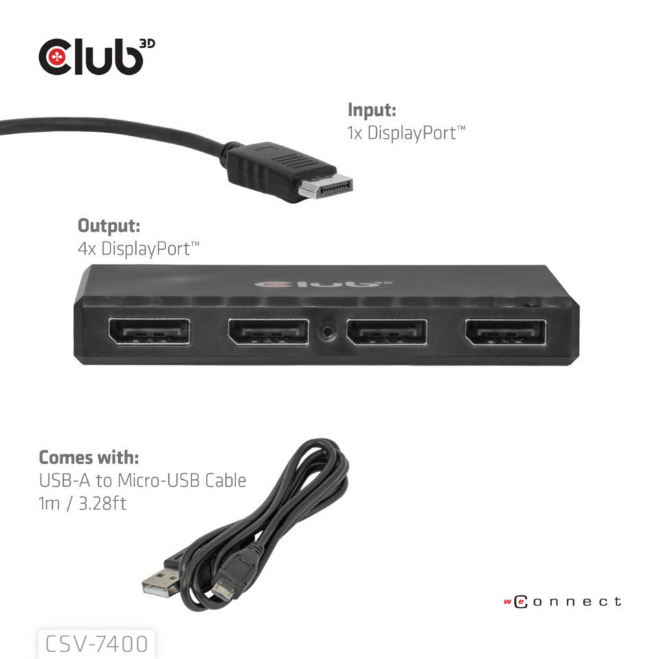 Club Hub 3D DisplayPort Quad Monitor MST 4x 4K30Hz DisplayPort Splitter (Nero)