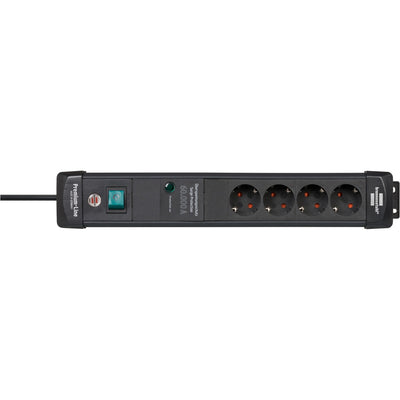 Brennenstuhl premium-line 60.000a stekkerdoos met overspanningsbeveiliging 4-voudig zwart 1,8m h05vv-f 3g1,5