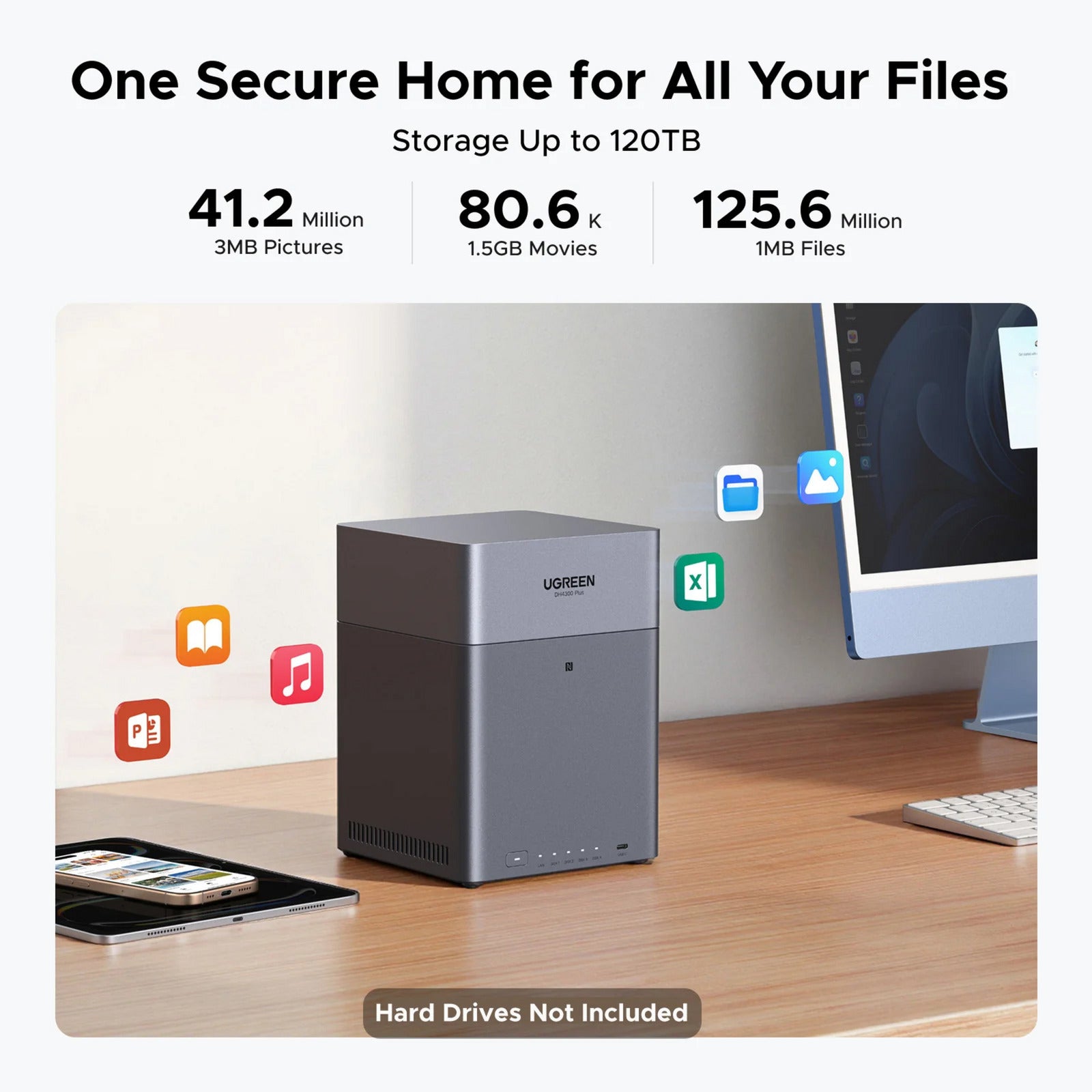 Ugreen nasync dh4300 plus (grijs, 1x 2,5gbe, hdmi, usb-c)