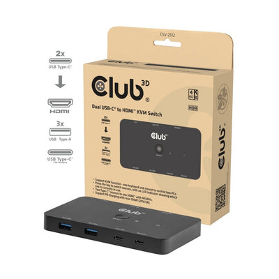 Conmutador KVM Club 3D CSV-2512 Conmutador KVM dual USB-C a HDMI (negro, 4K 60Hz)
