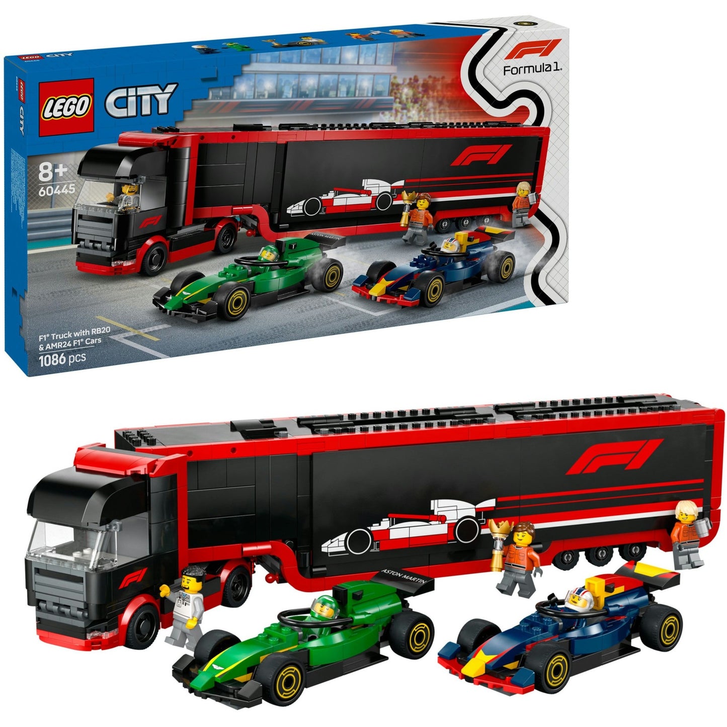 Lego Lego City 60445 F1 Truck con auto RB20 e AMR24 F1