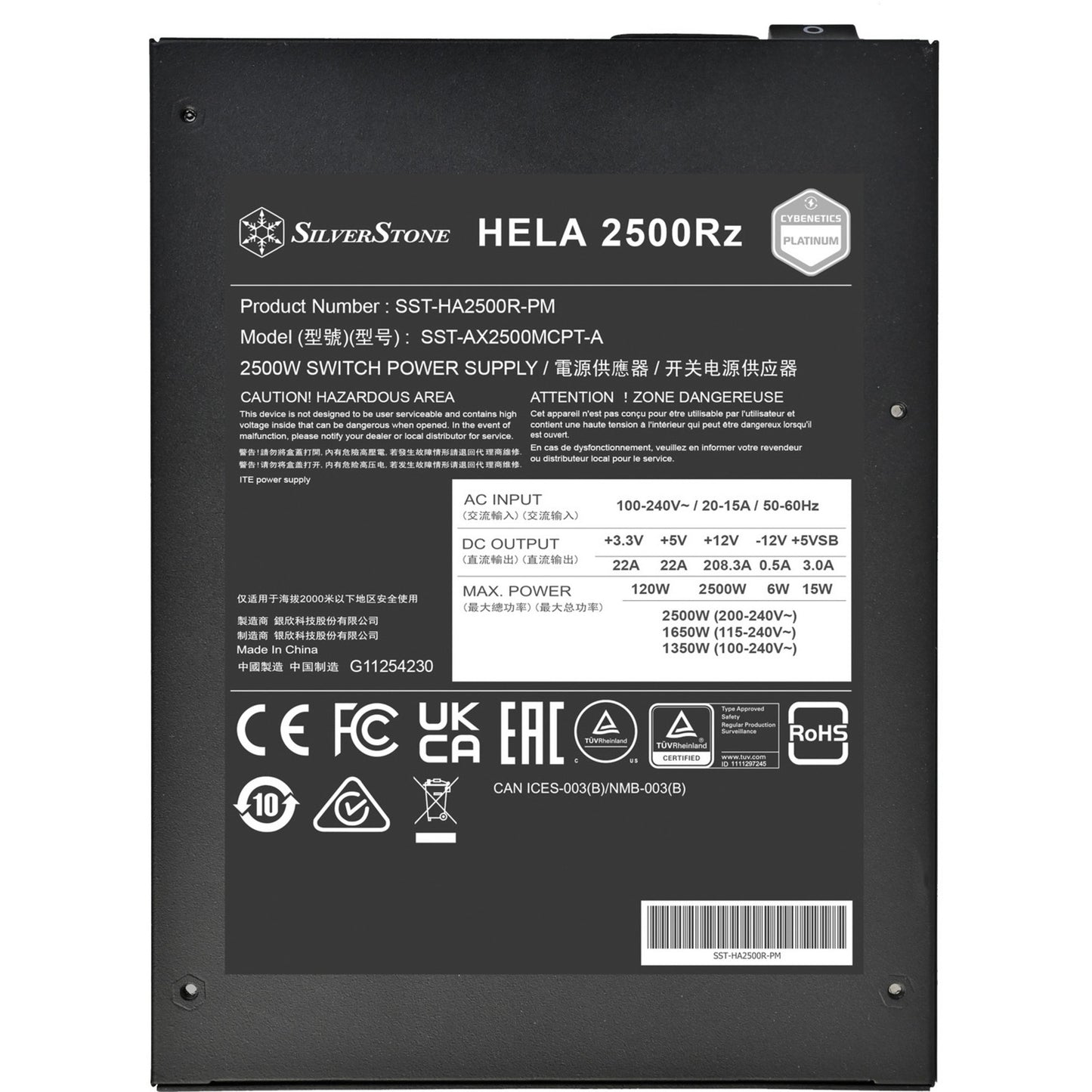 Alimentatore Silverstone hela 2500r 2500 watt (nero, 4x 12v-2x6, 7x pcie)