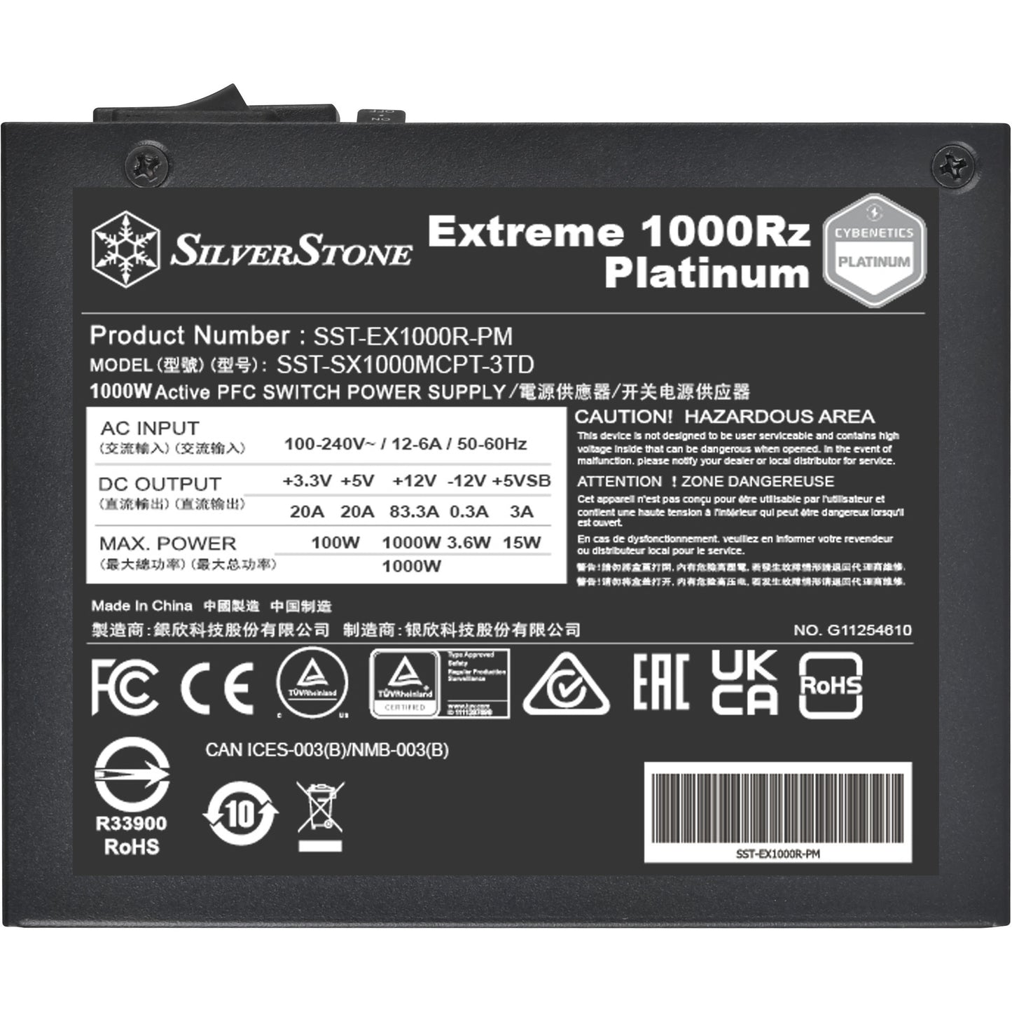 Silverstone extreme 1000rz platinum modulaire 1000 watt voeding (zwart, 1x 12v-2x6, 4x pcie)