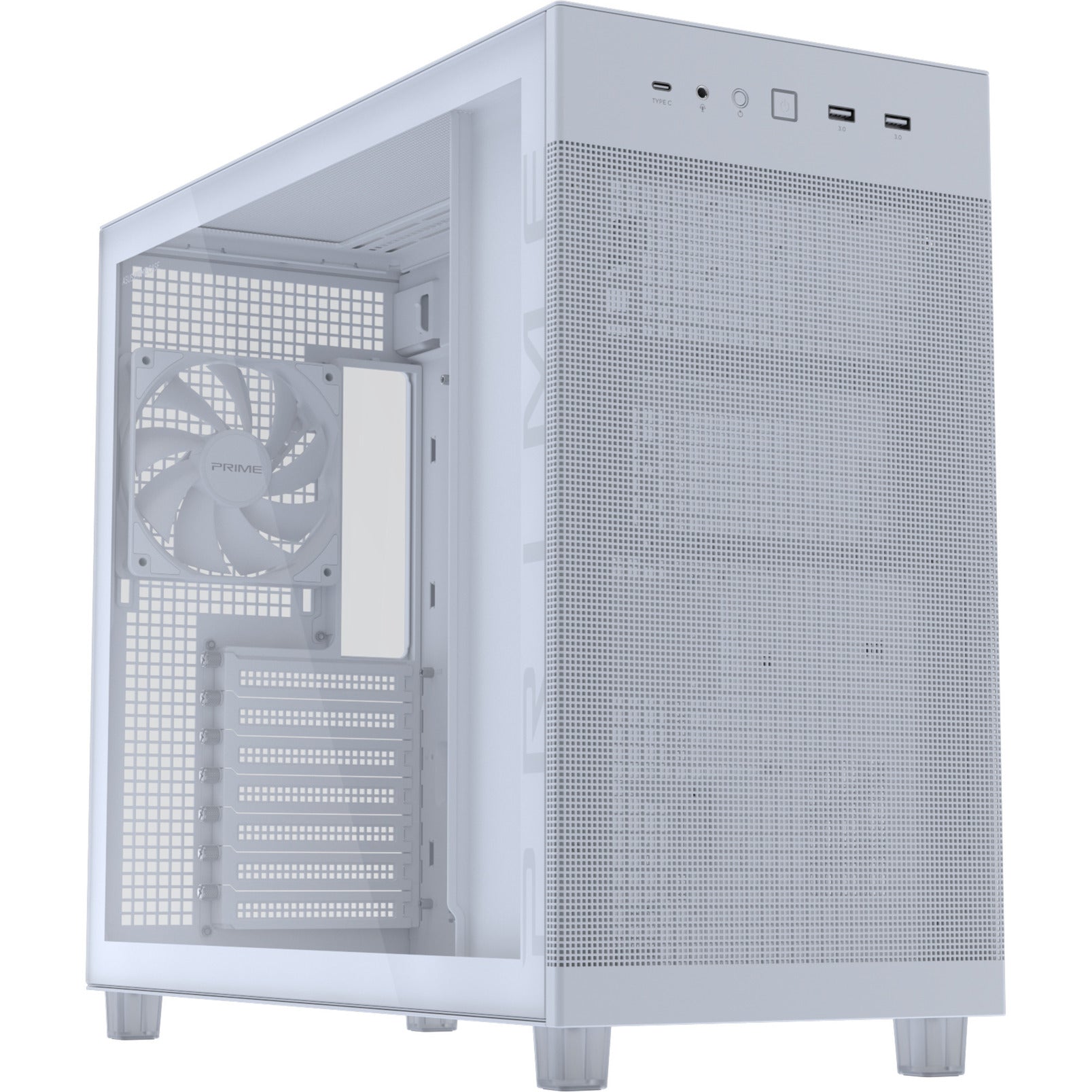 Asus prime ap303 - tempered glass panel midi tower behuizing (wit | 2x usb-a | 1x usb-c | tempered glass)