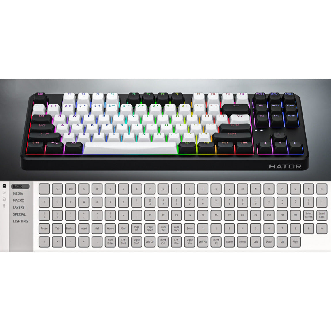 Hator rockfall 3 tkl inalámbrico, teclado para juegos (blanco, diseño estadounidense, hator aurum orange, rgb, teclas pbt, hotswap, bluetooth usb-c de 2,4 ghz)