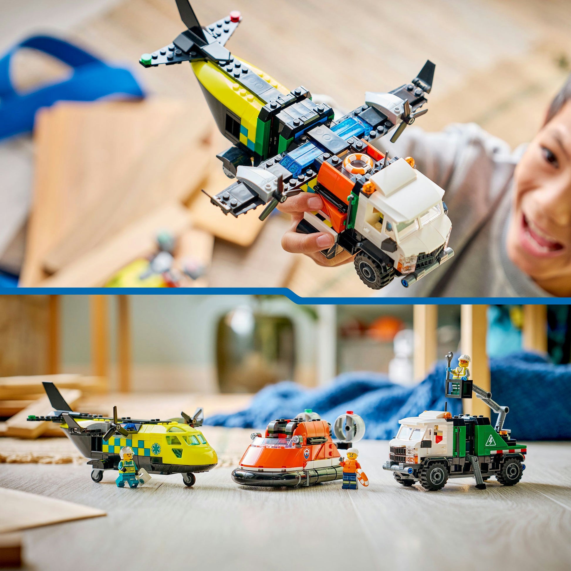 Remix di aereo, camion di servizio e hovercraft Lego City 60505
