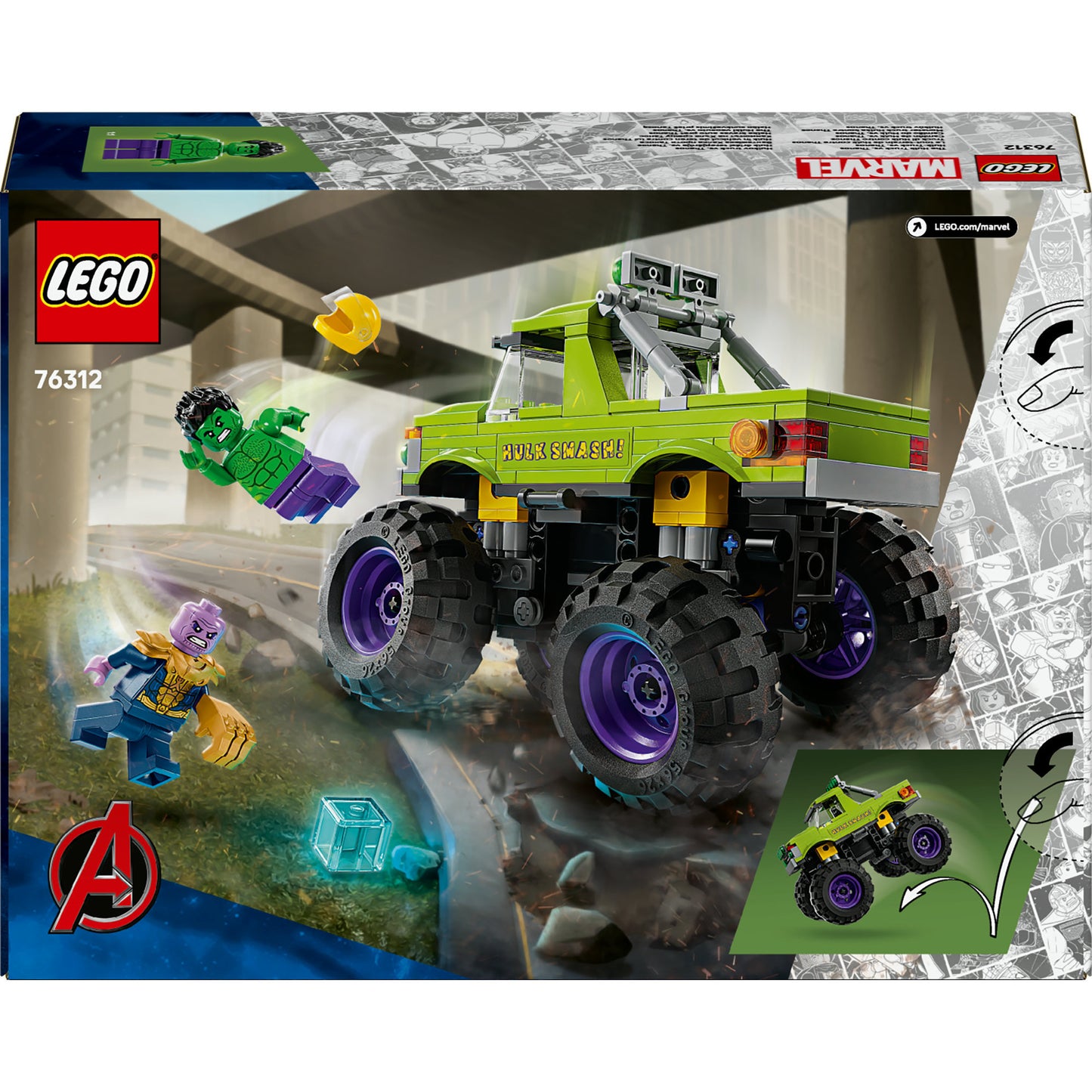 Lego marvel 76312 de hulk truck vs. thanos