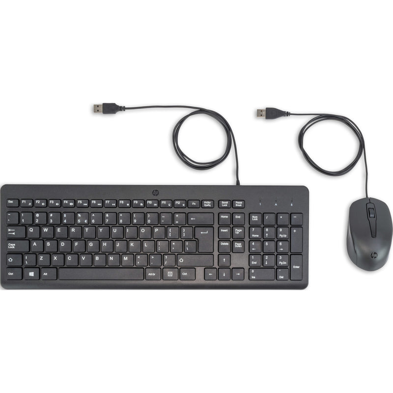 Set desktop HP 150 mouse e tastiera con cavo (nero, layout EU (QWERTY), membrana, 100%, 1600 dpi)