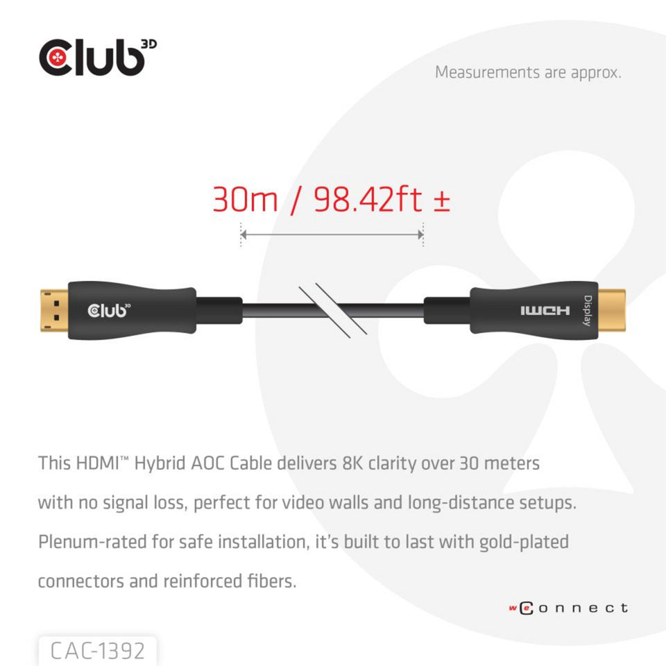 Cavo AOC ibrido HDMI Club 3D 8K60Hz 4K120Hz 30m (Nero)