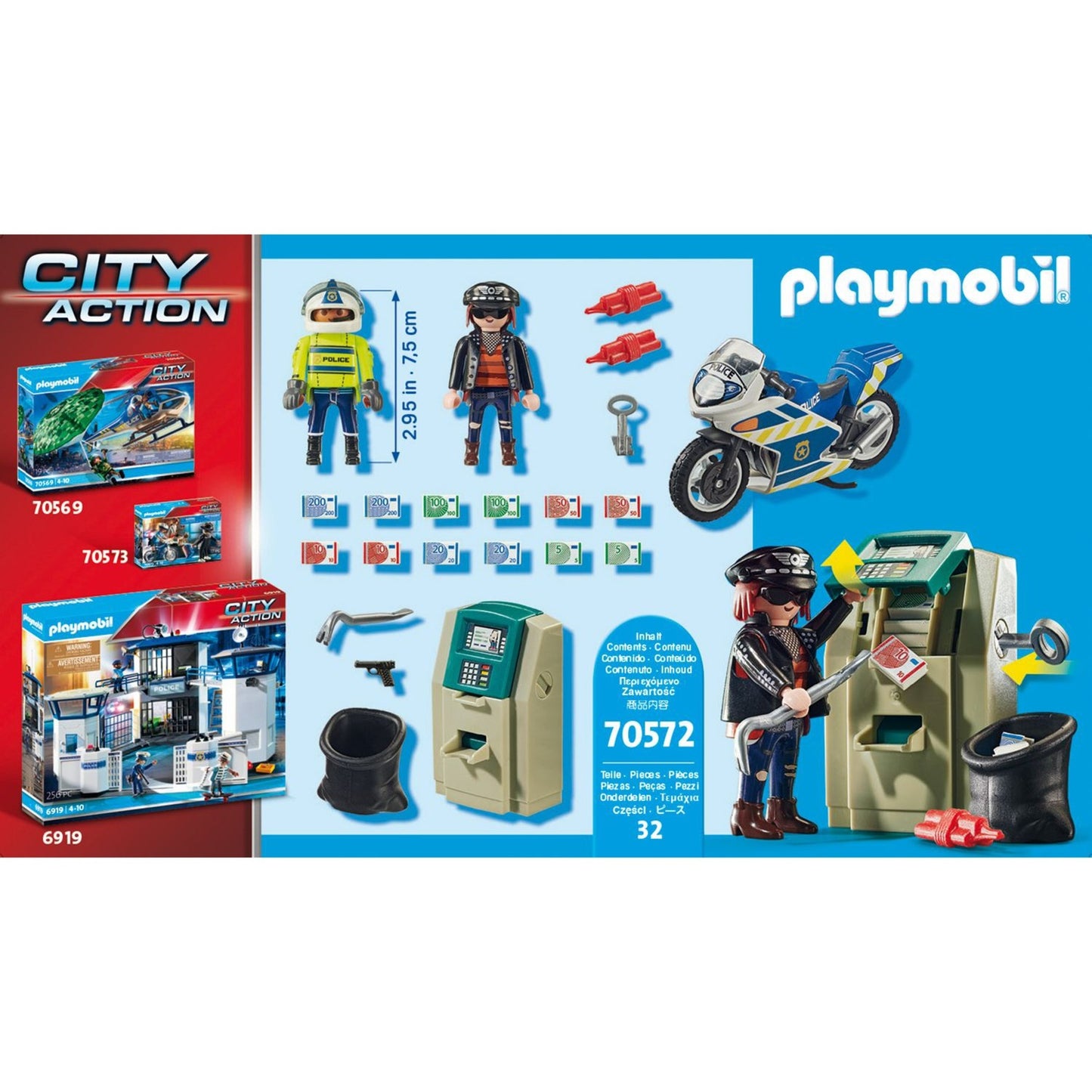 Playmobil city action - politiemotor: achtervolging van de geldrover constructiespeelgoed (70572)