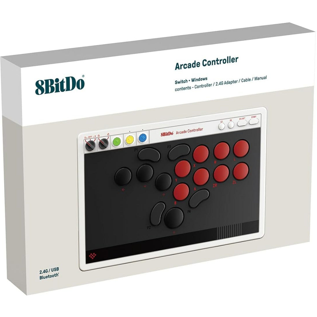 Controller arcade 8bitdo (grigio rosso, usb bluetooth 2.4 ghz, nintendo switch, pc)