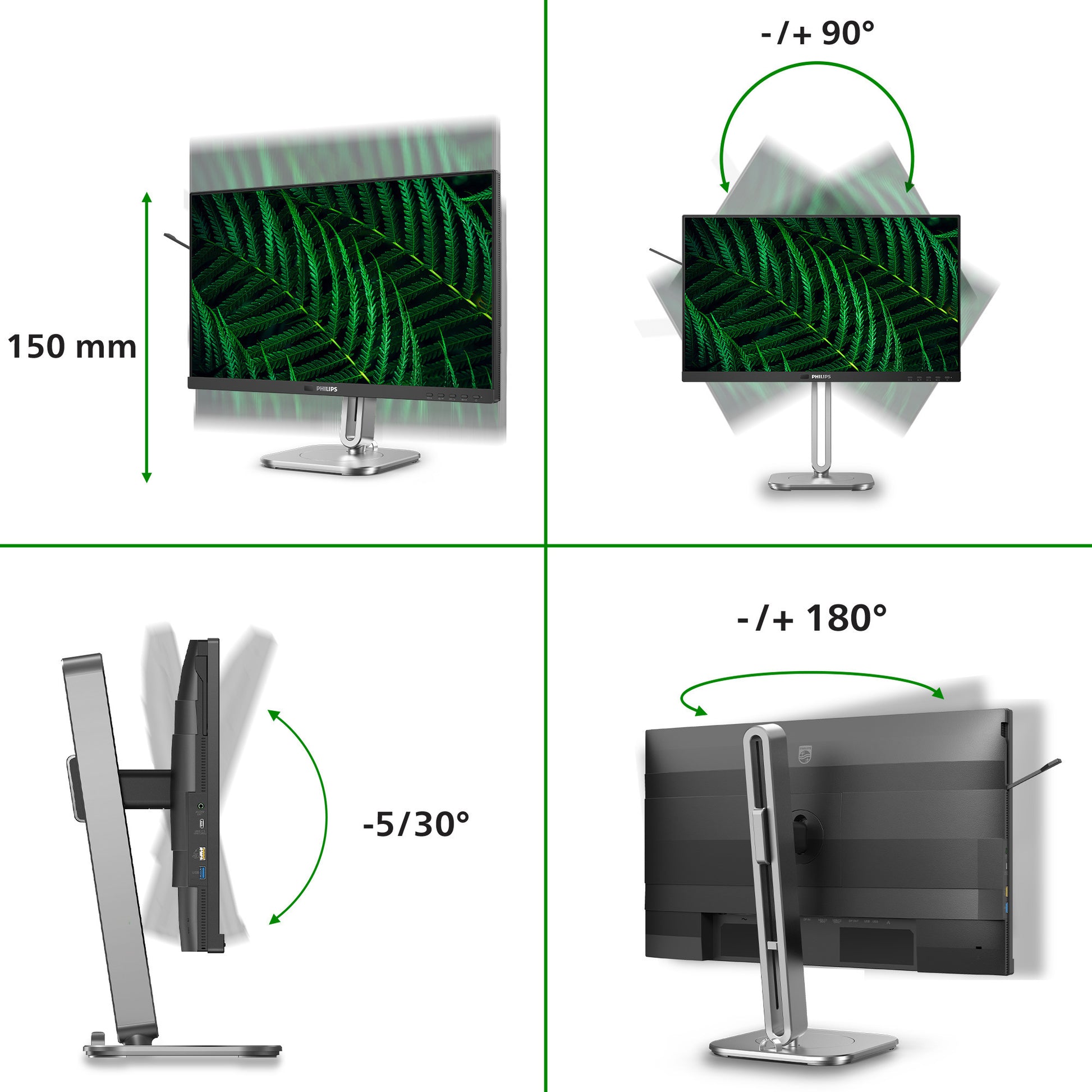 Monitor Philips 24b2g5301 23,8 (nero argento, VGA, HDMI, porta display, USB-C, LAN, audio, 100 Hz)