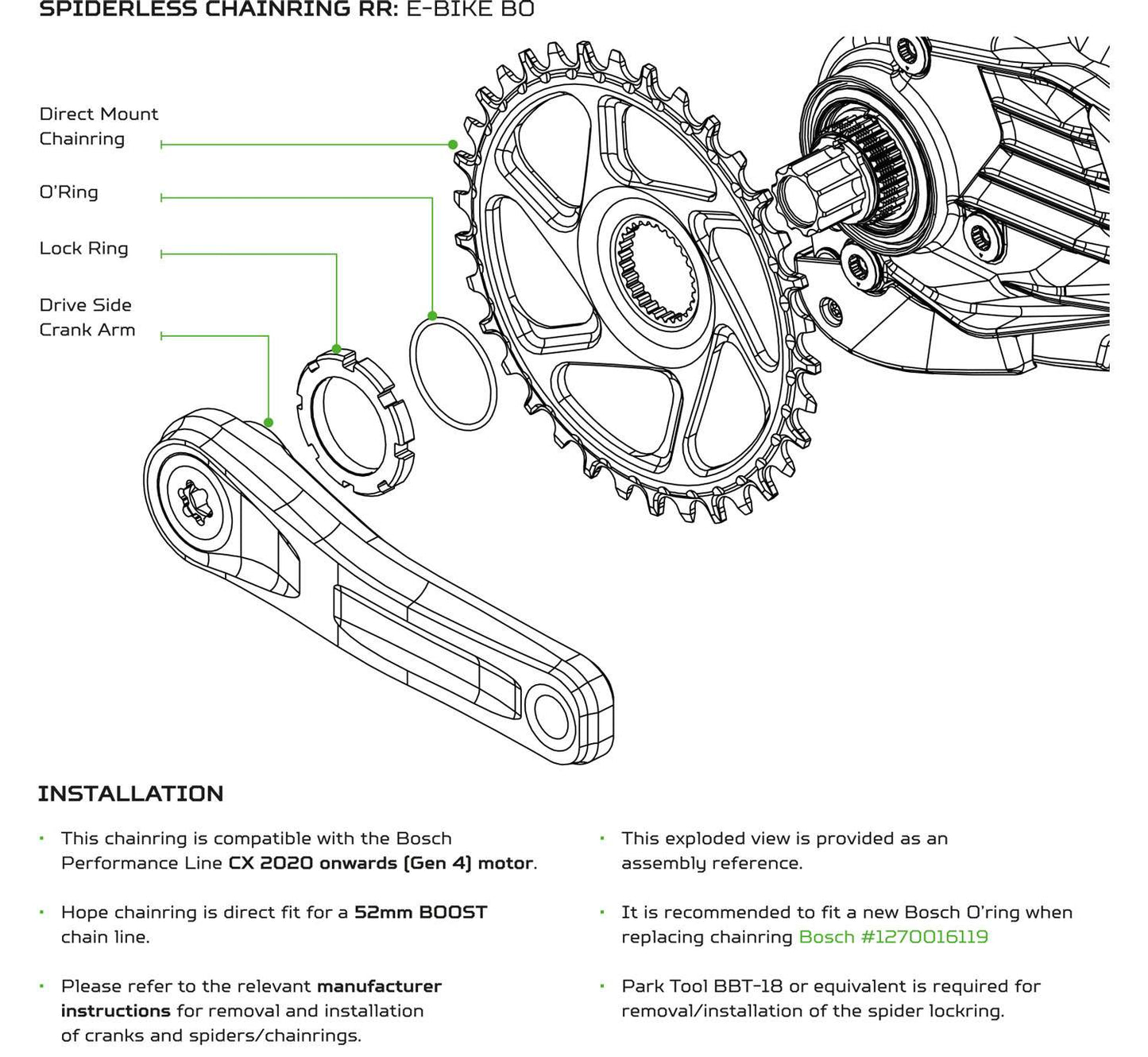 Plato de bicicleta eléctrica Hope r22 montaje directo bosch gen4