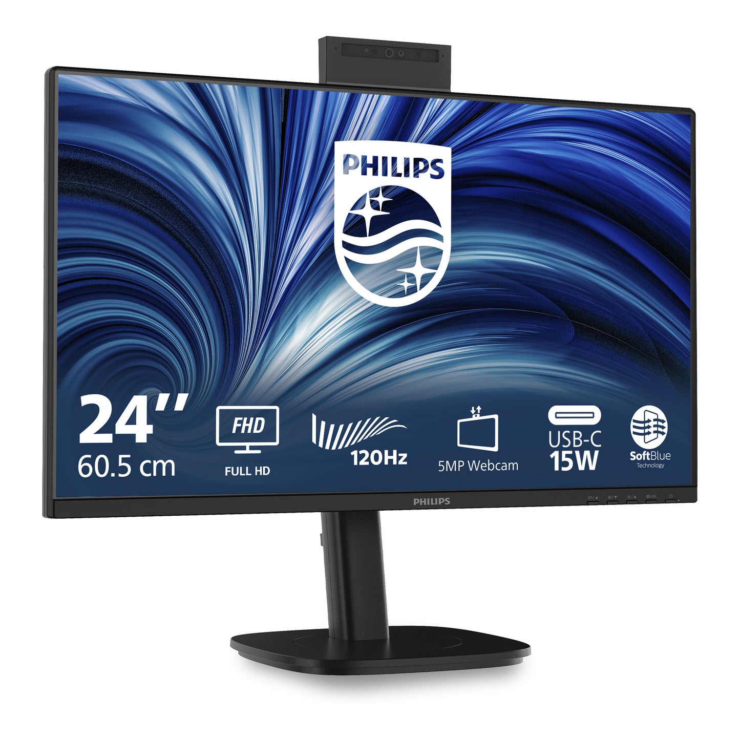Monitor Philips 24b2n3200jh 00 23,8 (nero, VGA, HDMI, porta display, USB-C, webcam, 120 Hz)