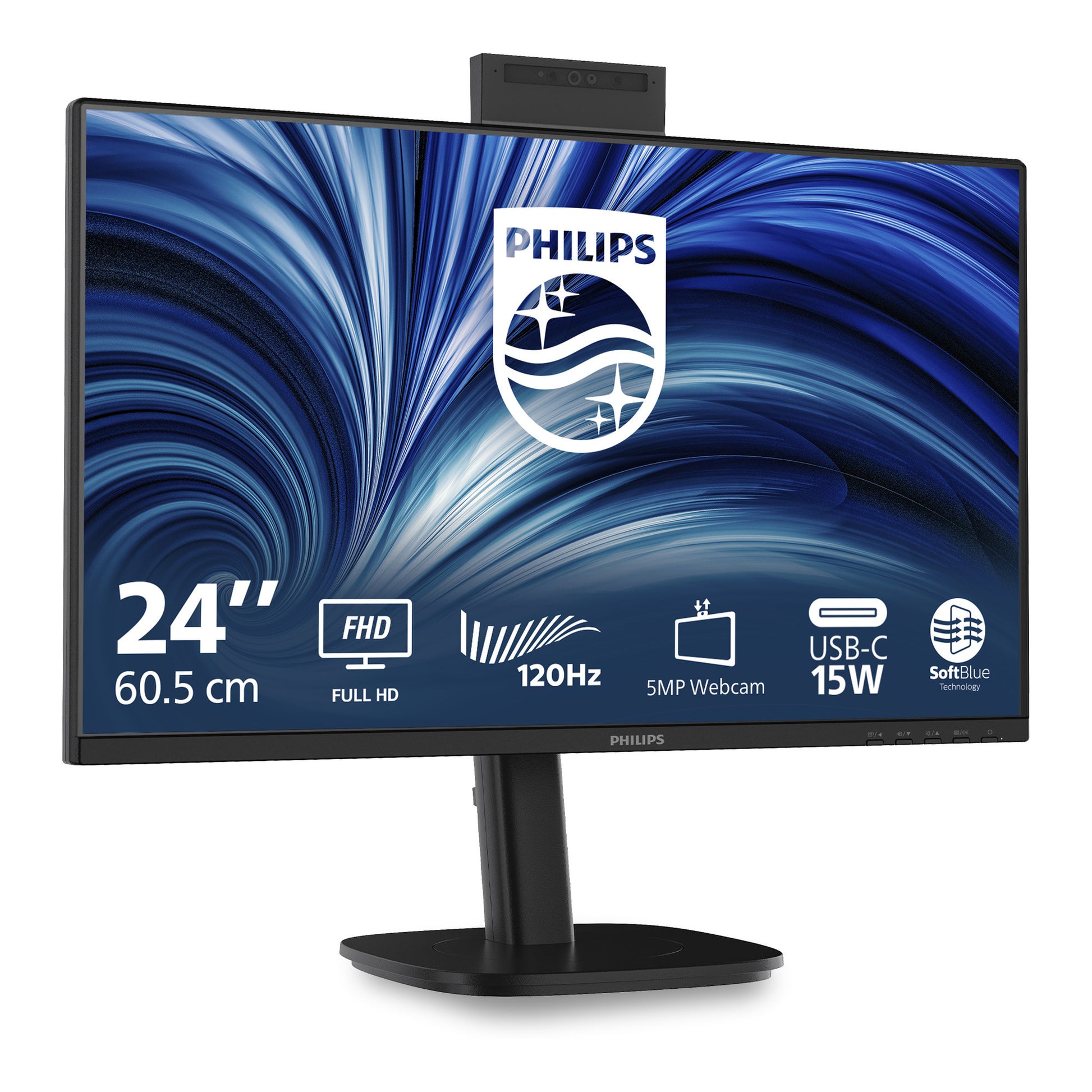 Monitor Philips 24b2n3200jh 00 23,8 (nero, VGA, HDMI, porta display, USB-C, webcam, 120 Hz)