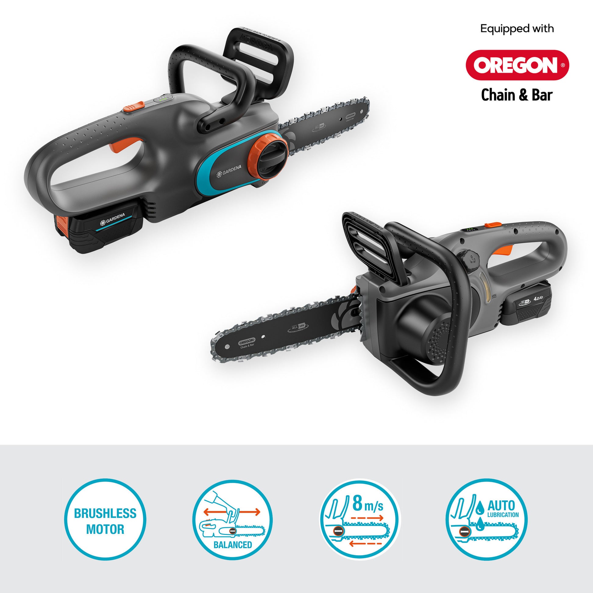 Gardena accukettingzaag powersaw 250 18v solo (grijs turquoise, accu en oplader niet inbegrepen, power for all alliance)