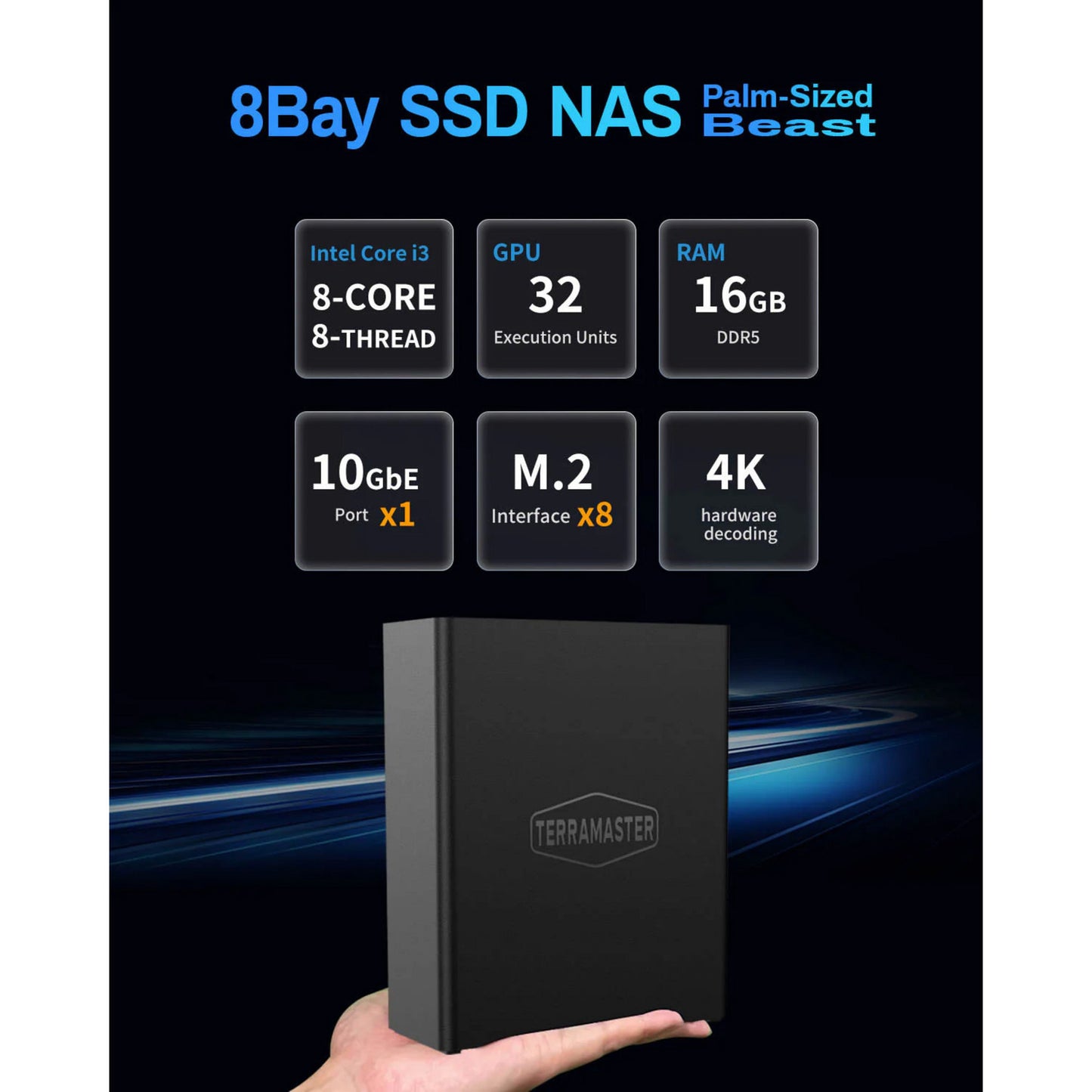 Terramaster f8 SSD più NAS (nero, 1x 10GBE, HDMI, USB)