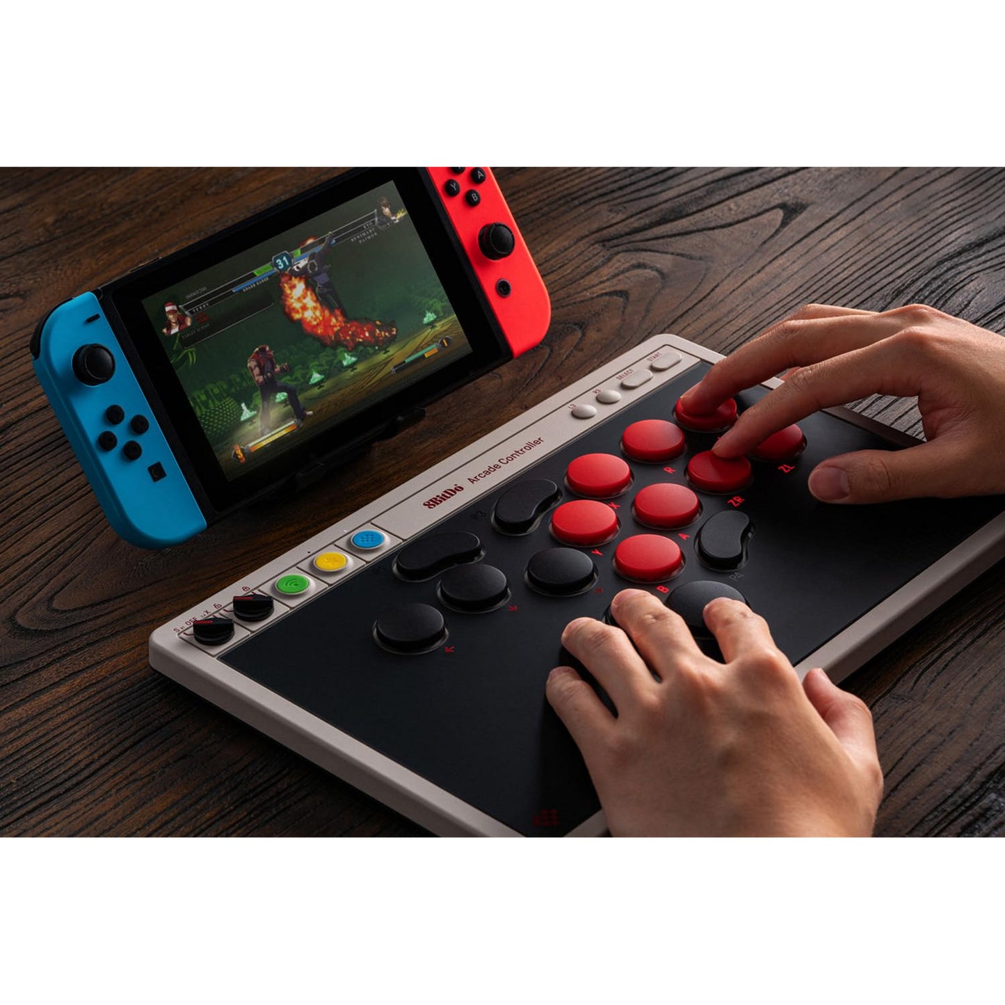 8bitdo arcade controller (grijs rood, 2.4 ghz bluetooth usb, nintendo switch, pc)