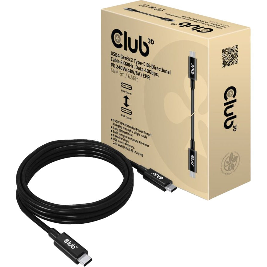 Club 3D USB4 Gen3x2 Type-C Cavo bidirezionale, 2 metri