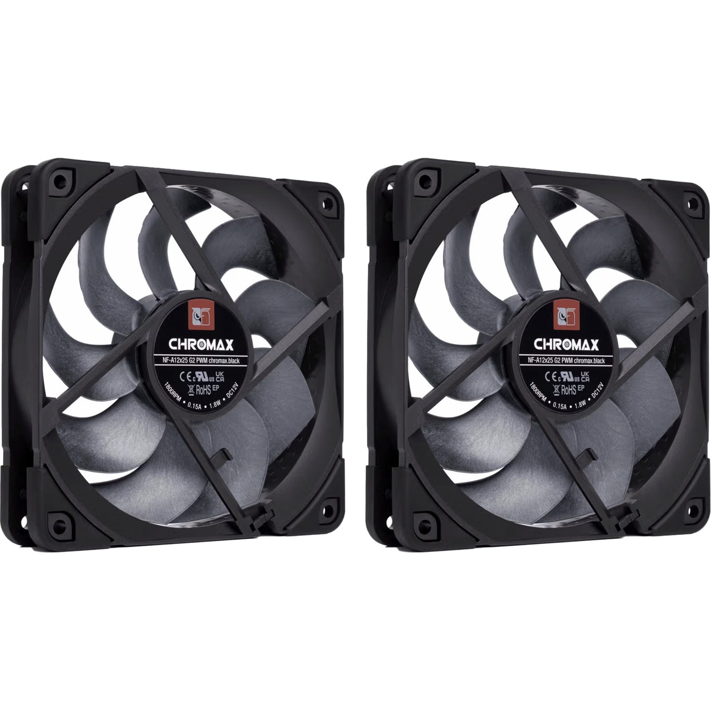 Noctua nf-a12x25 g2 pwm sx2-pp chromax.black case fans (zwart, 2 stuks, 120 x 120 x 25 mm)
