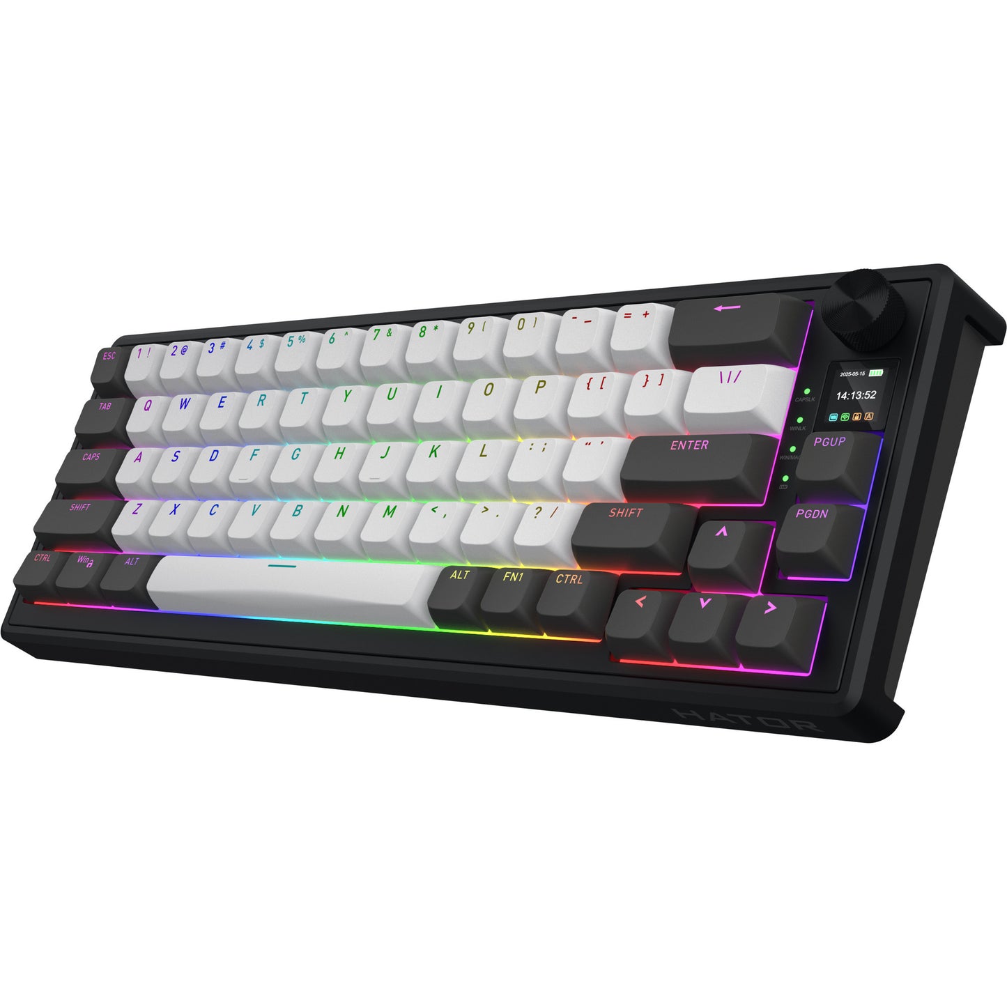 Hator skyfall pro wireless, tastiera da gioco (nera, layout americano, hator aurum vanilla silenzioso, 65%, rgb, double-shot pbt, hot-swap, bluetooth usb-c da 2,4 ghz)
