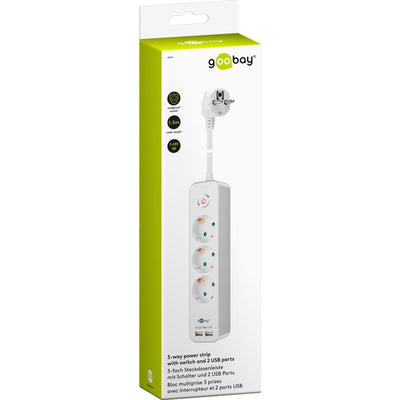 Goobay zócalo de 3 vías con interruptor y USB