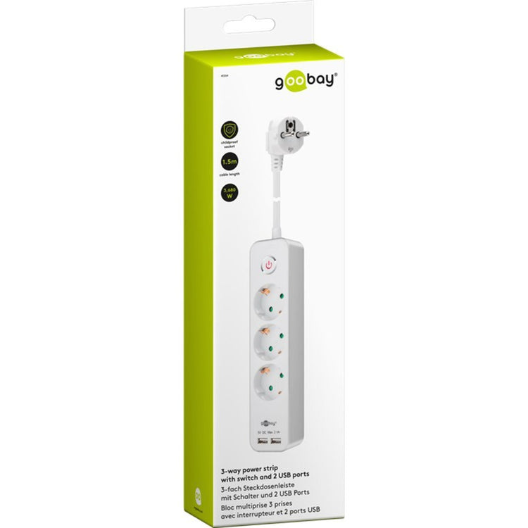 Goobay 3-way socket with switch and USB