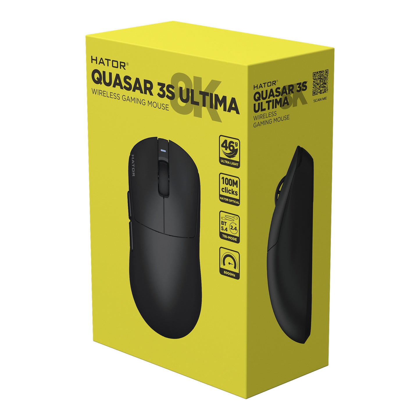 Mouse da gioco wireless Hator Quasar 3S Ultima 8K (Nero, 30.000 DPI, USB Bluetooth da 2,4 GHz)