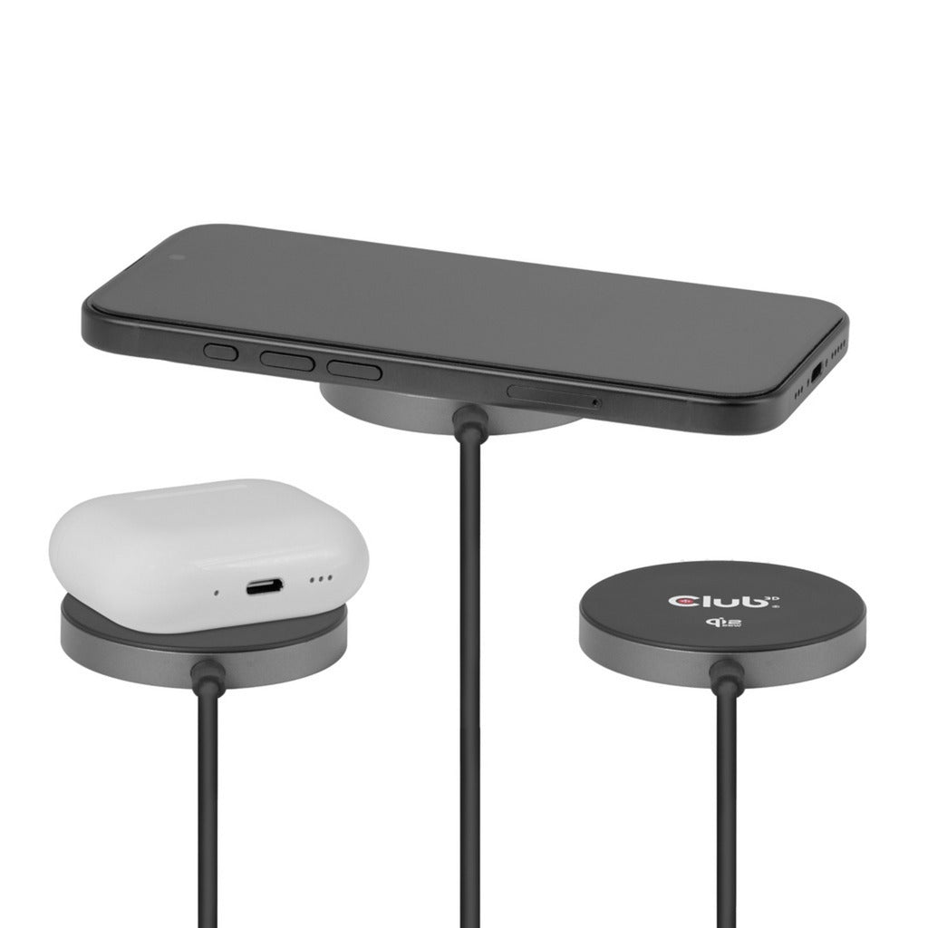 Caricabatterie wireless Club 3D CAC-3027 Qi2 25 W (nero, certificato Qi, compatibile MagSafe, supporto magnetico)