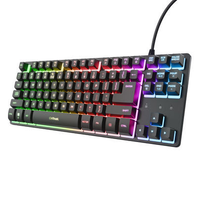 Trust gxt 833 thado toetsenbord met tkl-verlichting, gaming toetsenbord (zwart, us lay-out, 80% (tkl), rgb)